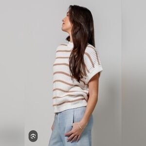 Stripe Short Sleeve Sweater White Tan